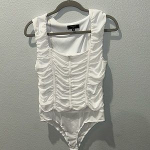 White ruched square neck body suit large worn once